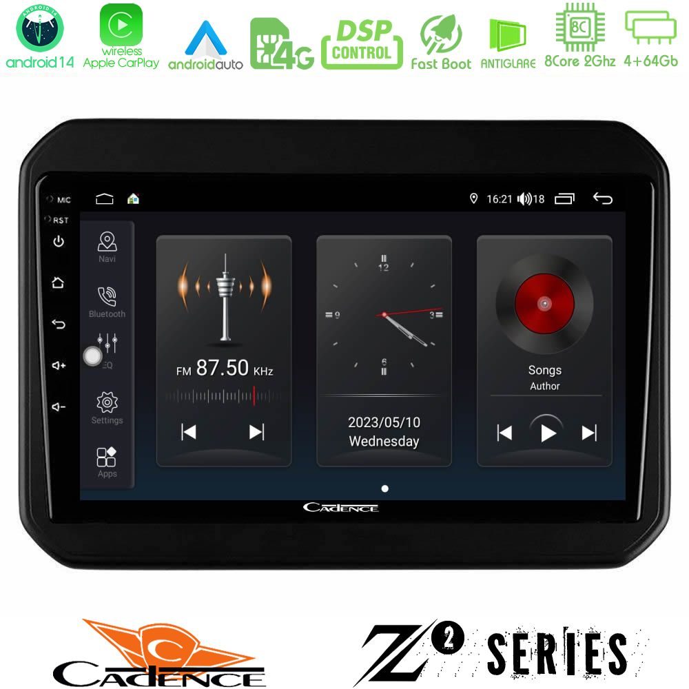 Cadence Z2 Series 8Core Android14 4+64GB  Suzuki Ignis Navigation Multimedia Tablet 9" Με Carplay & Android Auto