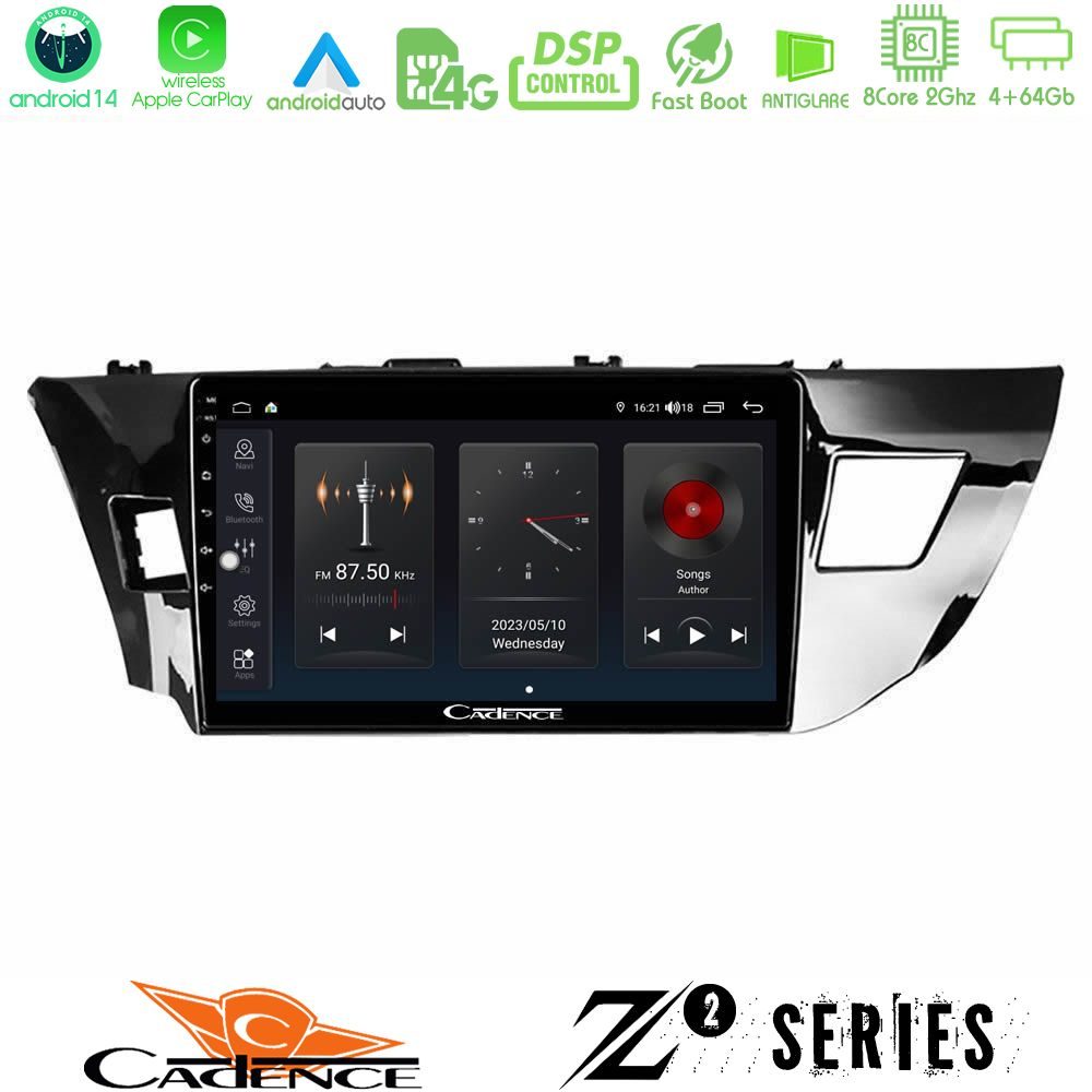 Cadence Z2 Series 8Core Android14 4+64GB  Toyota Corolla 2014-2016 Navigation Multimedia Tablet 9" Με Carplay & Android Auto
