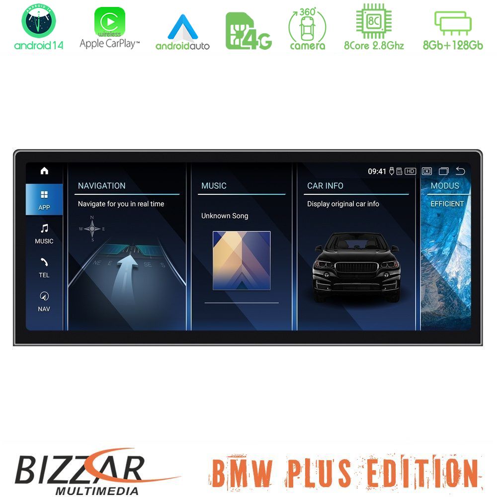 Bizzar Plus Edition BMW i3 2018-> Android14 8Core (8+128GB) Navigation Multimedia 12.3" Slim HD Anti-reflection