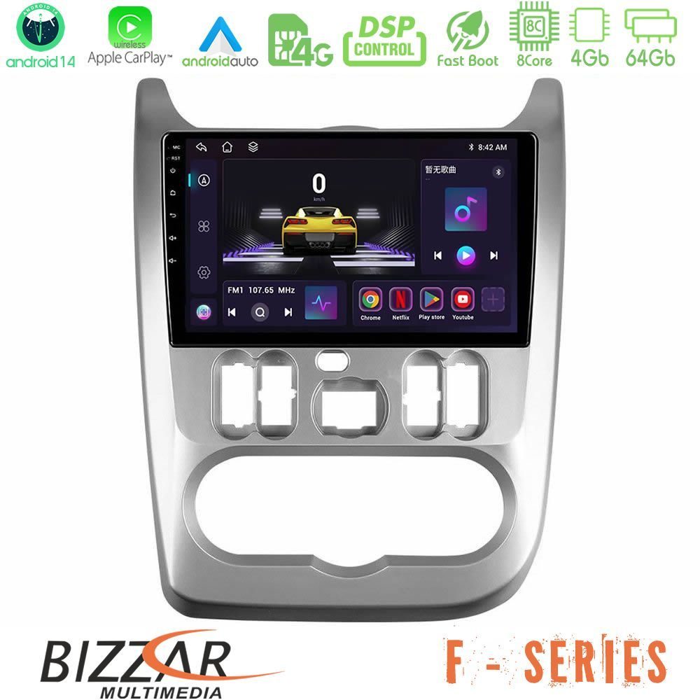 Bizzar F Series 8Core Android14 4+64GB Dacia Duster/Sandero/Logan Navigation Multimedia Tablet 9" Με Carplay & Android Auto