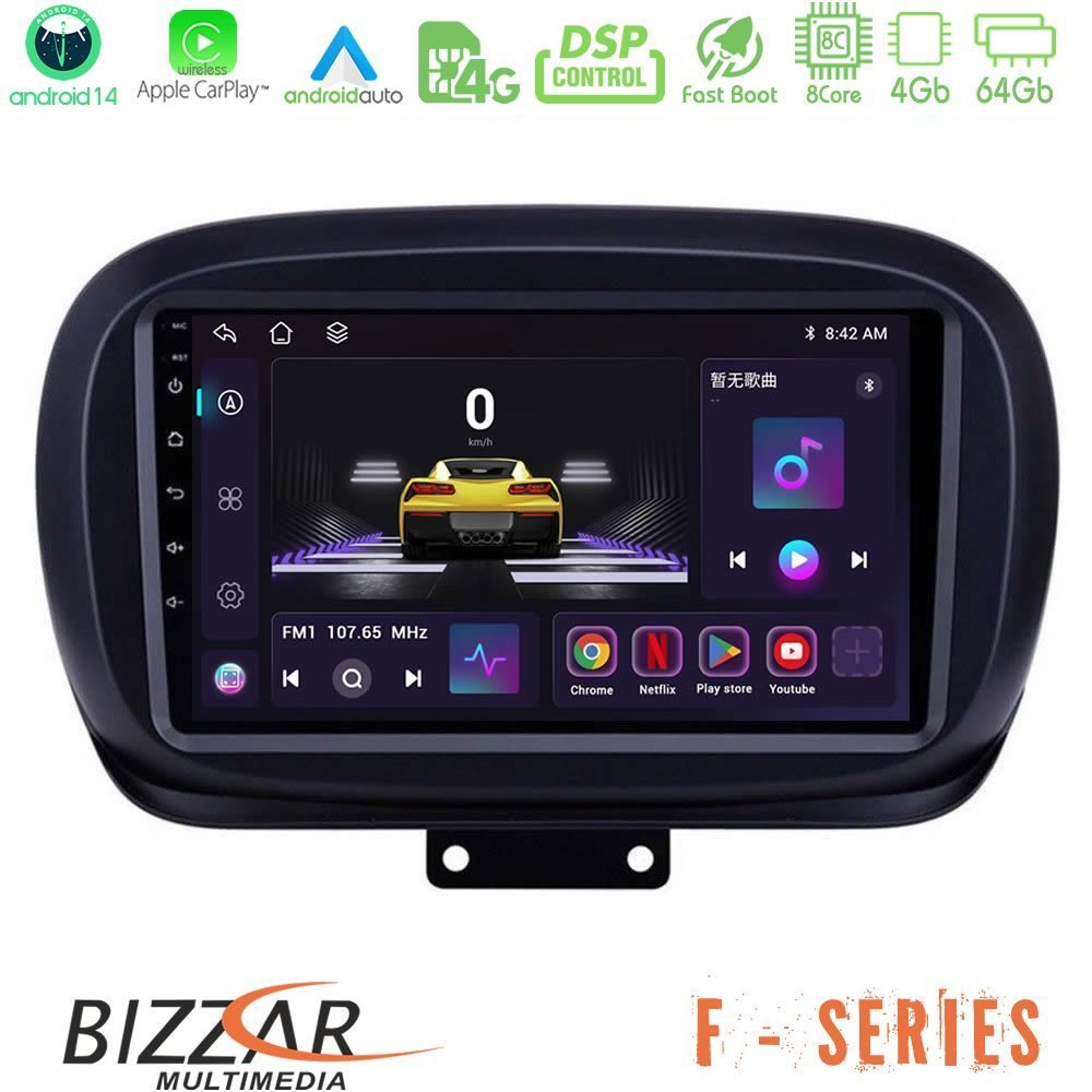 Bizzar F Series 8Core Android14 4+64GB Fiat 500X Navigation Multimedia Tablet 9" Με Carplay & Android Auto