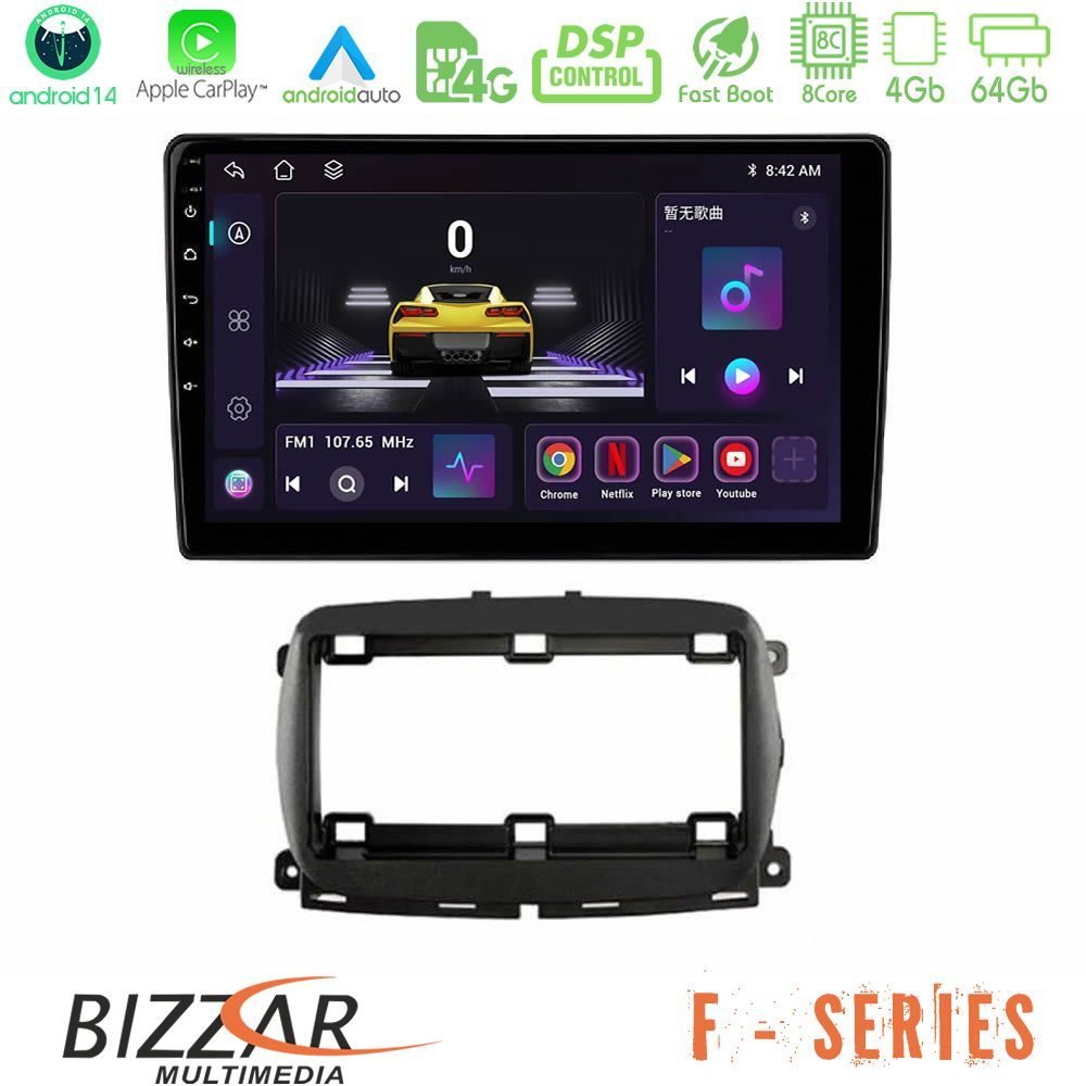 Bizzar F Series 8Core Android14 4+64GB Fiat 500 2016> Navigation Multimedia Tablet 9" Με Carplay & Android Auto