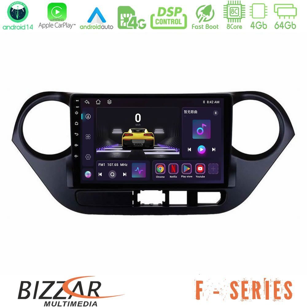 Bizzar F Series 8Core Android14 4+64GB Hyundai i10 2014-2020 Navigation Multimedia Tablet 9" Με Carplay & Android Auto