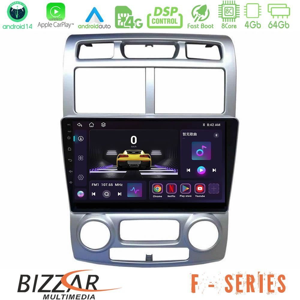 Bizzar F Series 8Core Android14 4+64GB Kia Sportage 2005-2008 Navigation Multimedia Tablet 9"" Με Carplay & Android Auto