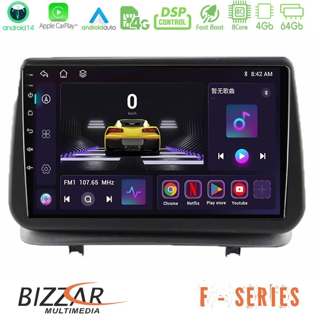 Bizzar F Series 8Core Android14 4+64GB Renault Clio 2005-2012 Navigation Multimedia Tablet 9" Με Carplay & Android Auto