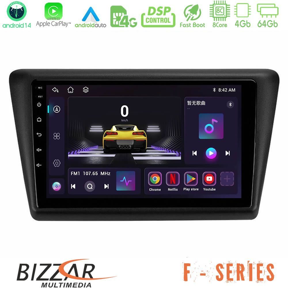 Bizzar F Series 8Core Android14 4+64GB Skoda Rapid 2013-2017 Navigation Multimedia Tablet 9" Με Carplay & Android Auto