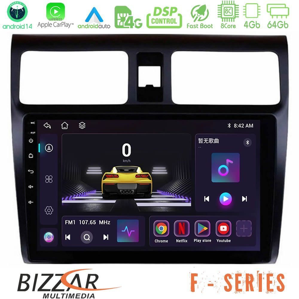 Bizzar F Series 8Core Android14 4+64GB Suzuki Swift 2005-2010 Navigation Multimedia Tablet 10" Με Carplay & Android Auto
