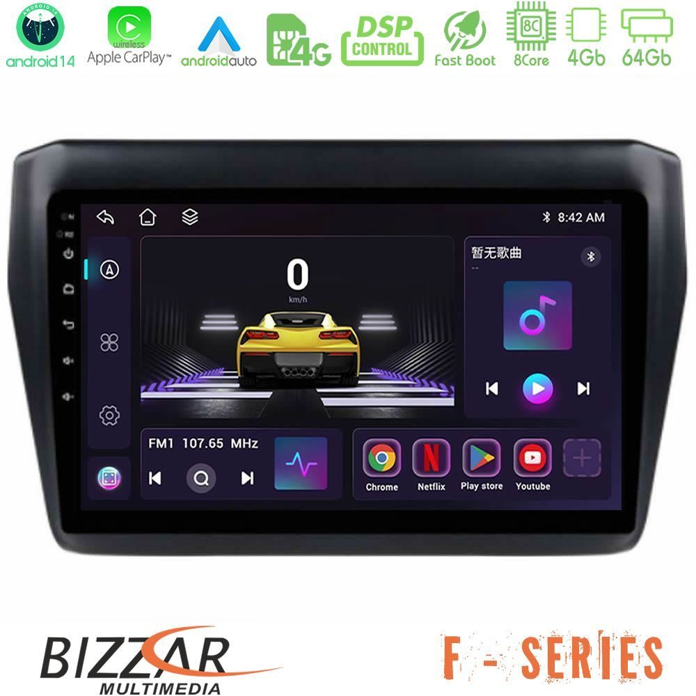 Bizzar F Series 8Core Android14 4+64GB Suzuki Swift 2017-2023 Navigation Multimedia Tablet 9" Με Carplay & Android Auto