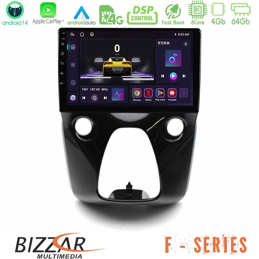 Bizzar F Series 8Core Android14 4+64GB  Toyota Aygo | Citroen C1 | Peugeot 108 Navigation Multimedia 10" Με Carplay & Android Auto