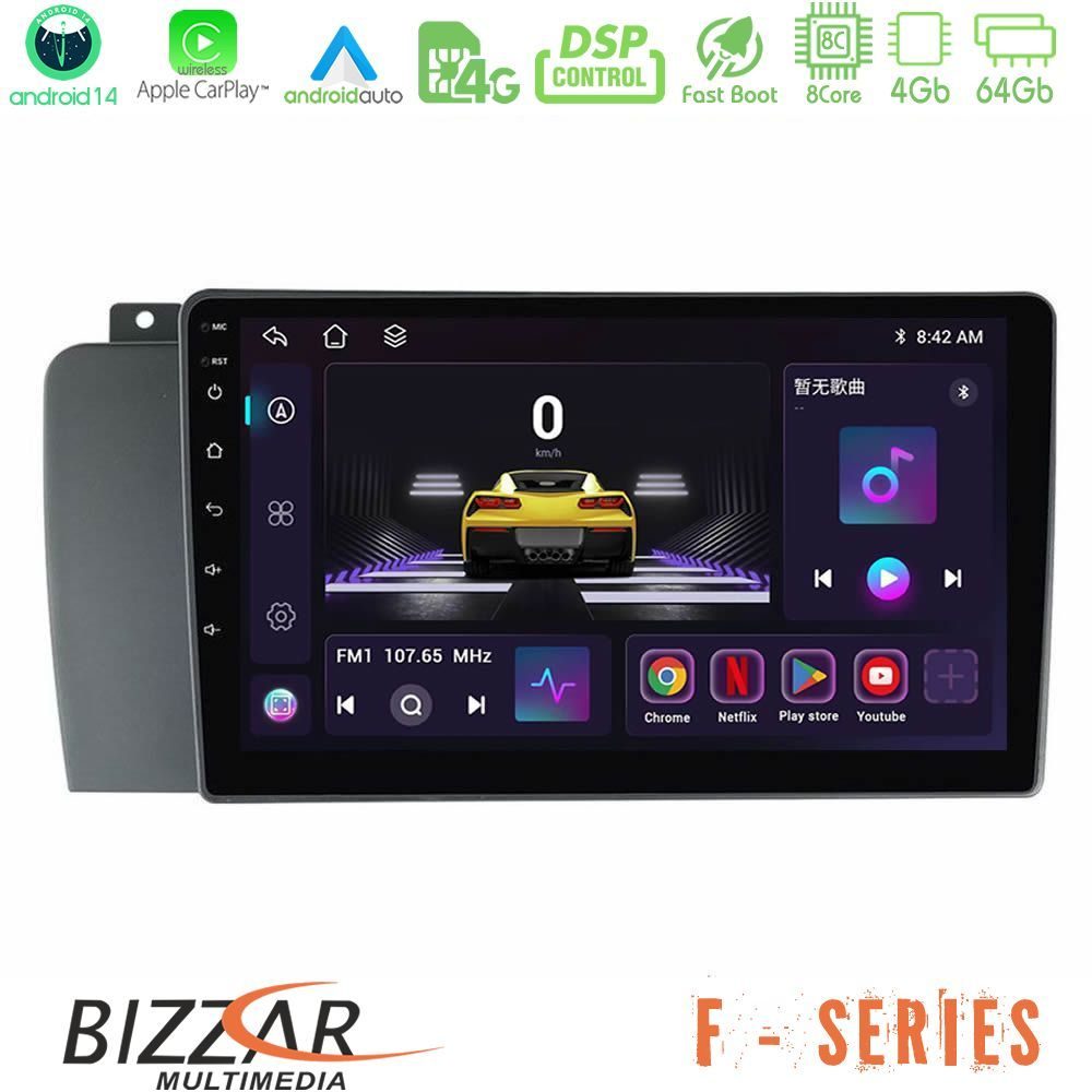 Bizzar F Series 8Core Android14 4+64GB Volvo S60 2004-2009 Navigation Multimedia Tablet 9" Με Carplay & Android Auto
