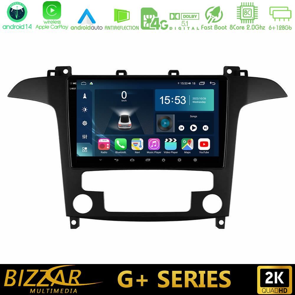 Bizzar G+ Series Ford S-Max 2006-2012 8core Android14 6+128GB Navigation Multimedia Tablet 9"