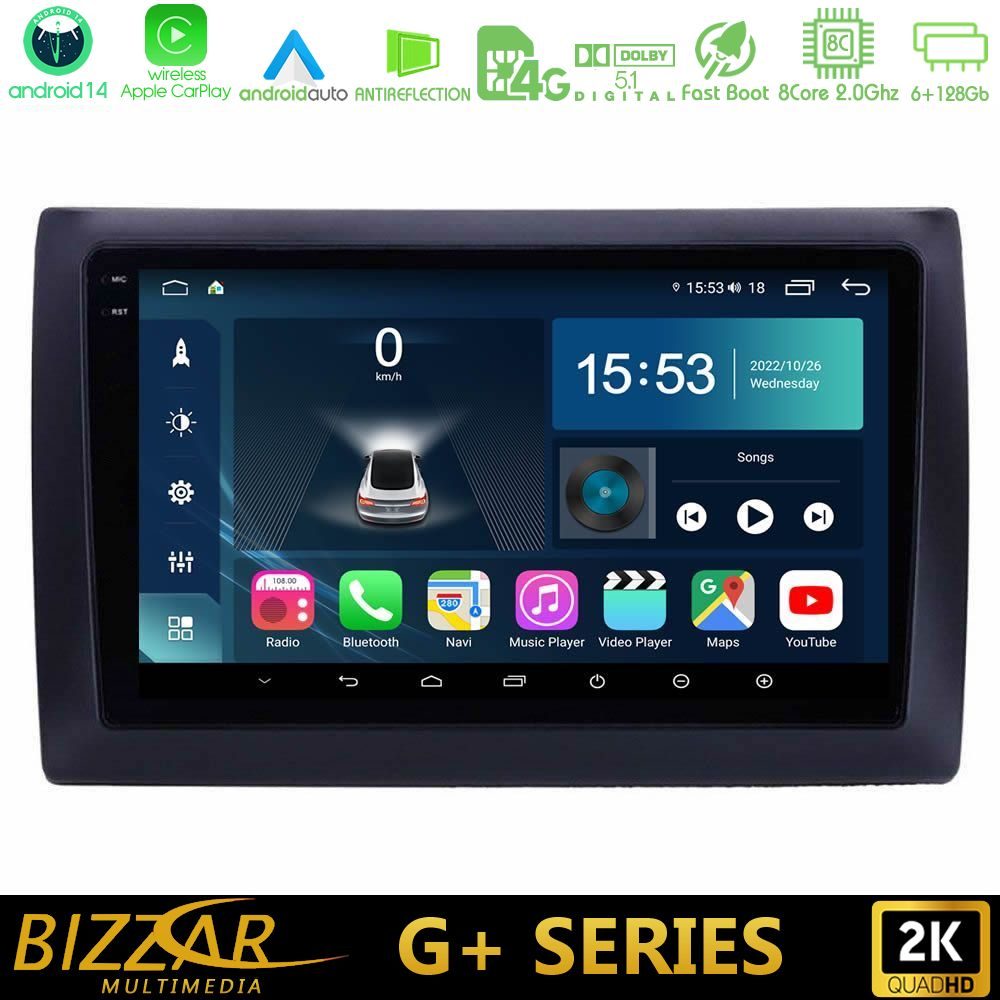 Bizzar G+ Series Fiat Stilo 8core Android14 6+128GB Navigation Multimedia Tablet 9"