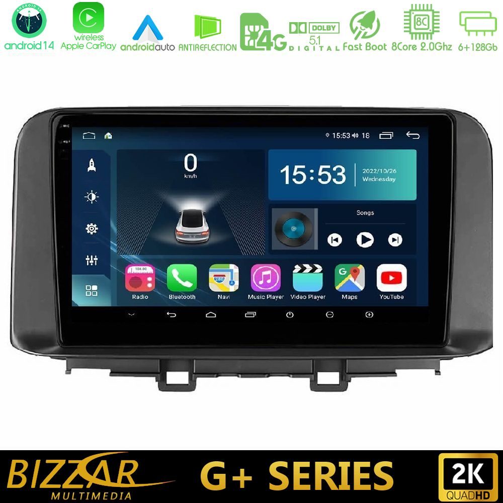 Bizzar G+ Series Hyundai Kona 2018-2023 8core Android14 6+128GB Navigation Multimedia Tablet 10"