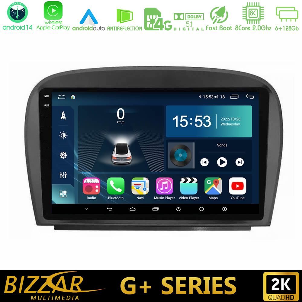 Bizzar G+ Series Mercedes SL Class 2005-2011 8Core Android14 6+128GB Navigation Multimedia Tablet 9"
