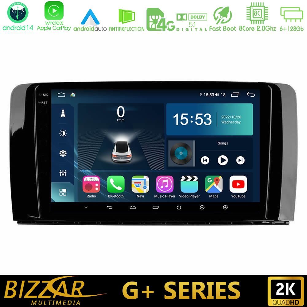 Bizzar G+ Series Mercedes R Class 8core Android14 6+128GB Navigation Multimedia Tablet 9"