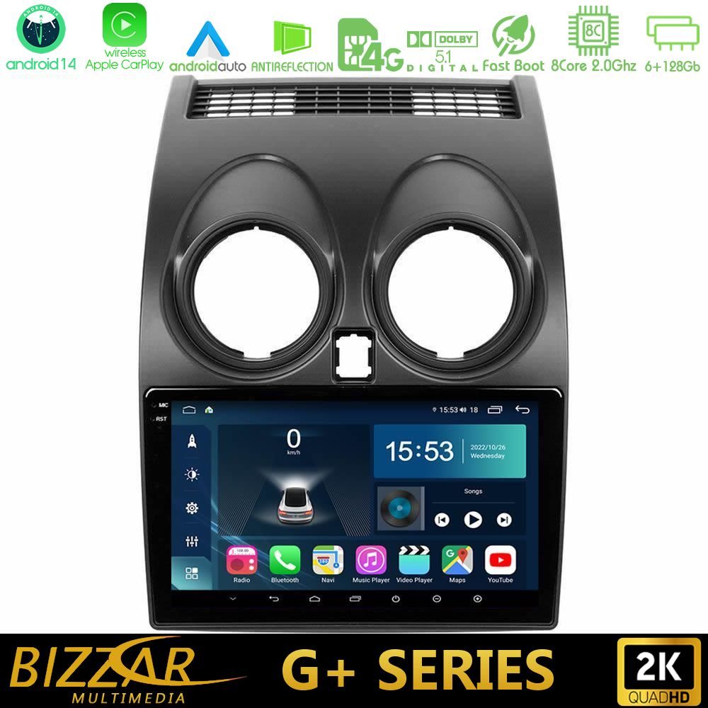 Bizzar G+ Series Nissan Qashqai J10 8core Android14 6+128GB Navigation Multimedia Tablet 9"