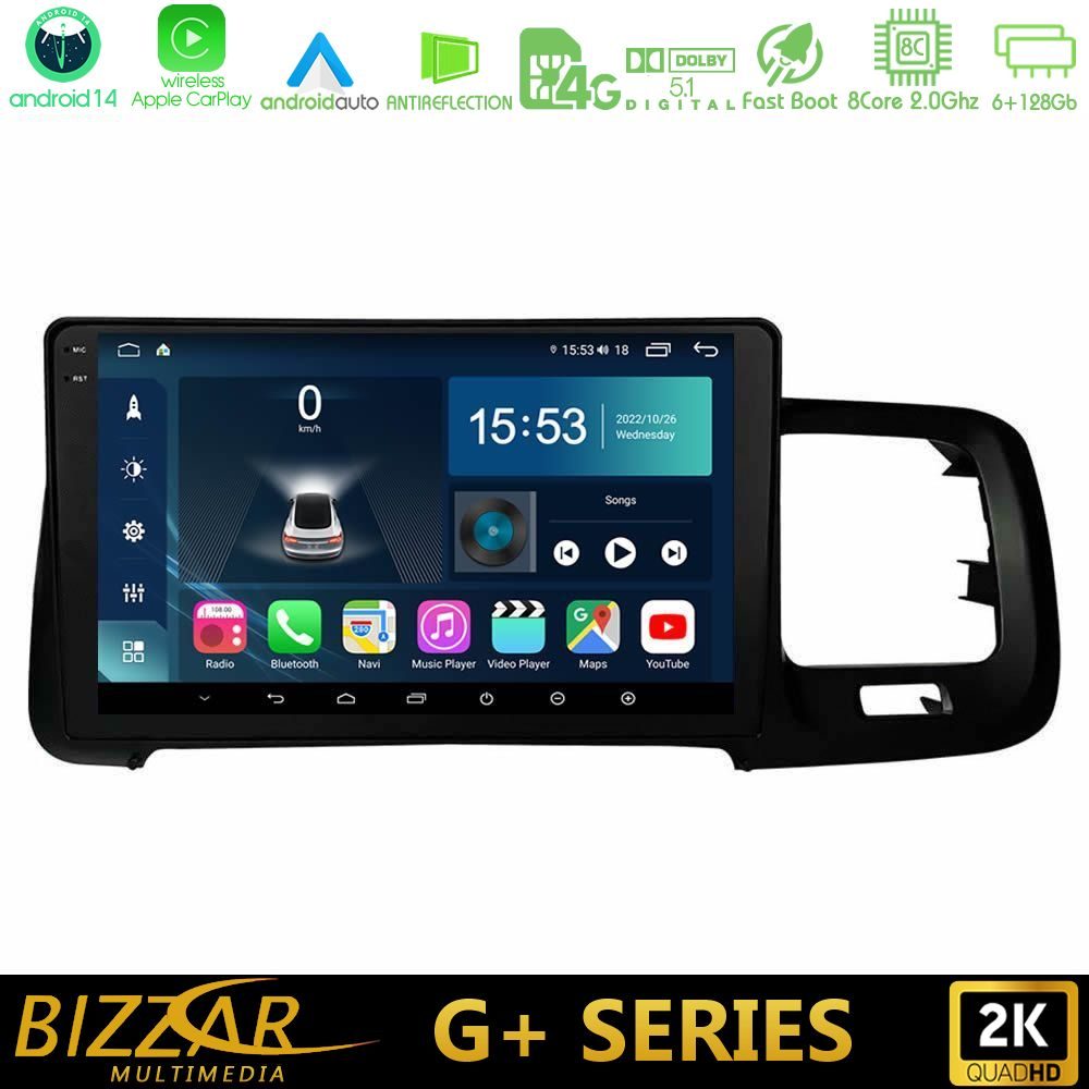 Bizzar G+ Series Volvo S60 2010-2018 8core Android14 6+128GB Navigation Multimedia Tablet 9"