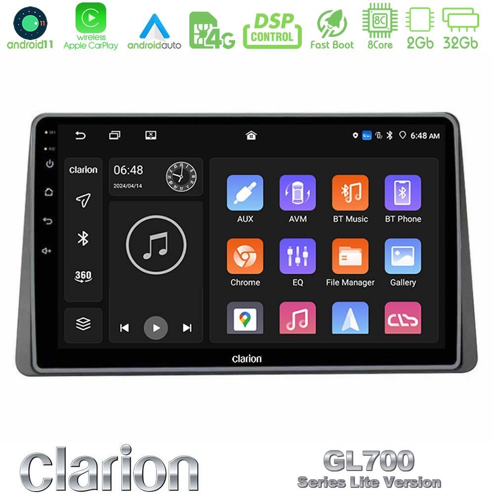 Clarion GL700 Lite Series 8Core Android11 2+32GB Dacia Duster 2019-> Navigation Multimedia Tablet 10" Με Carplay & Android Auto
