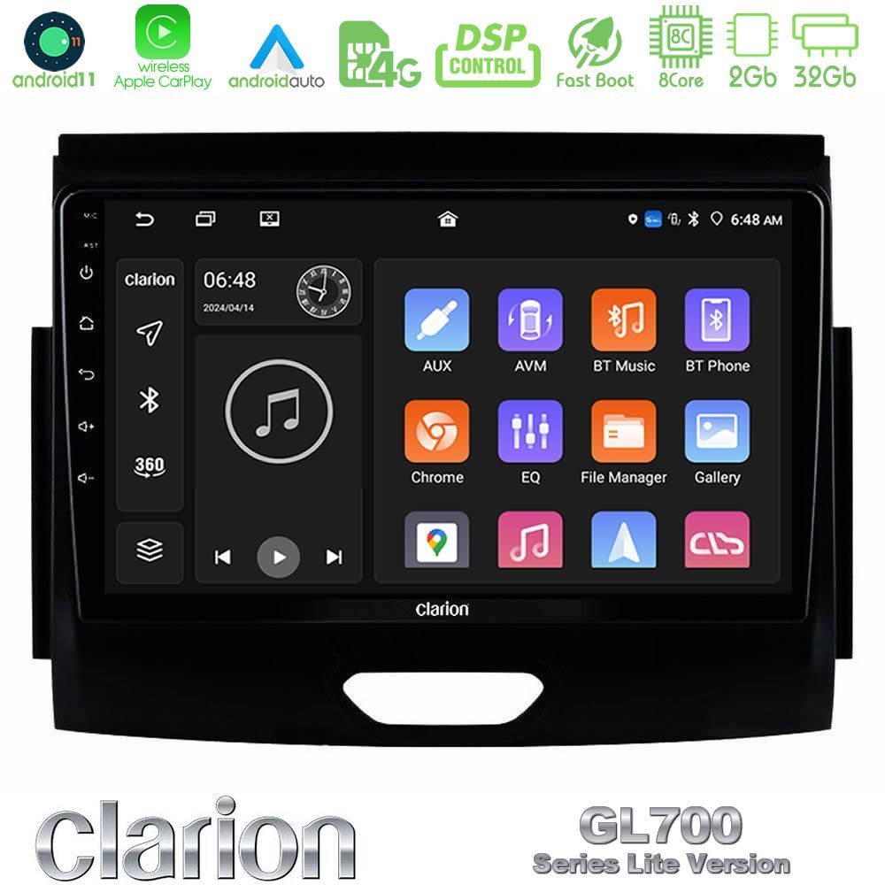 Clarion GL700 Lite Series 8Core Android11 2+32GB Ford Ranger 2017-2022 Navigation Multimedia Tablet 9" Με Carplay & Android Auto