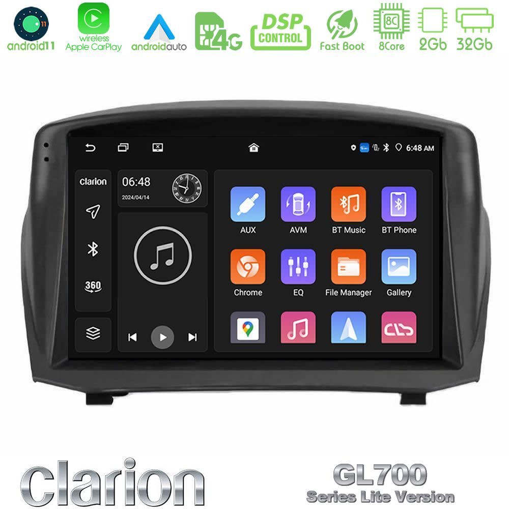 Clarion GL700 Lite Series 8Core Android11 2+32GB Ford Fiesta 2008-2016 Navigation Multimedia Tablet 9" (Oem Style) Με Carplay & Android Auto