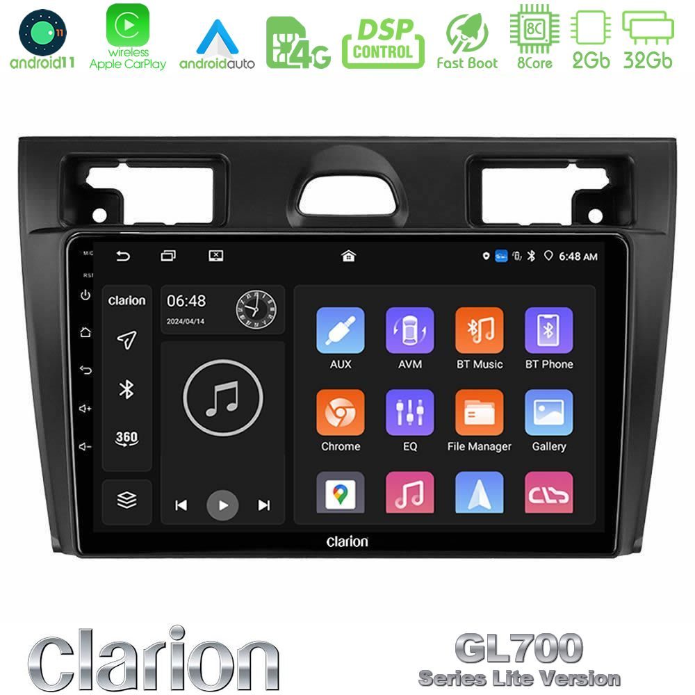 Clarion GL700 Lite Series 8Core Android11 2+32GB Ford Fiesta/Fusion Navigation Multimedia Tablet 9" Με Carplay & Android Auto