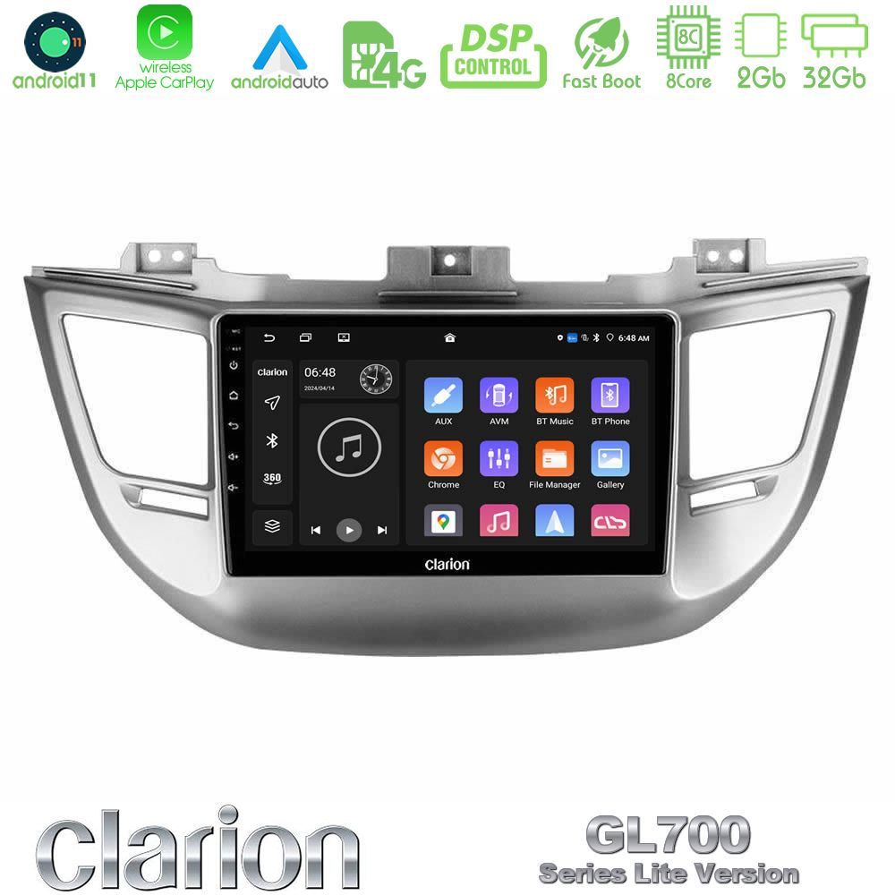 Clarion GL700 Lite Series 8Core Android11 2+32GB Hyundai Tucson 2015-2018 Navigation Multimedia Tablet 9" Με Carplay & Android Auto