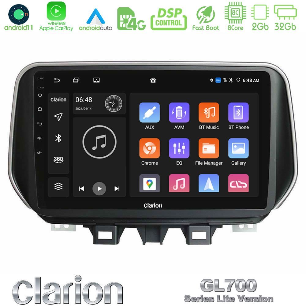 Clarion GL700 Lite Series 8Core Android11 2+32GB Hyundai Tucson 2019-> Navigation Multimedia Tablet 9" Με Carplay & Android Auto