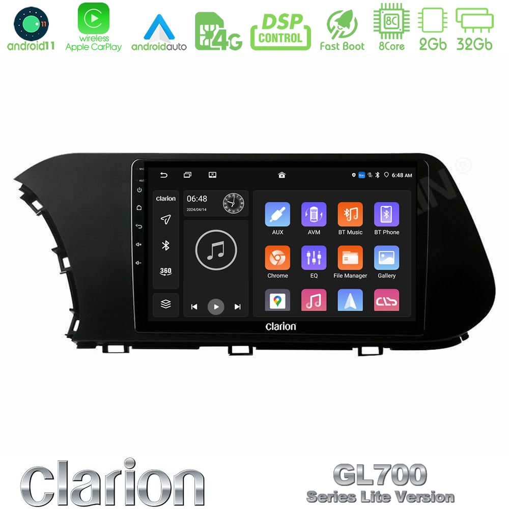 Clarion GL700 Lite Series 8Core Android11 2+32GB Hyundai i20 2021-2023 Navigation Multimedia Tablet 10" Με Carplay & Android Auto
