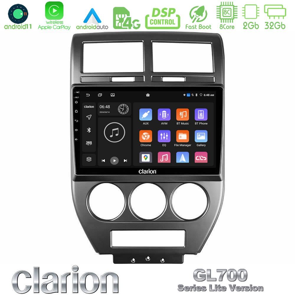 Clarion GL700 Lite Series 8Core Android11 2+32GB Jeep Compass/Patriot 2007-2008 Navigation Multimedia Tablet 10" Με Carplay & Android Auto
