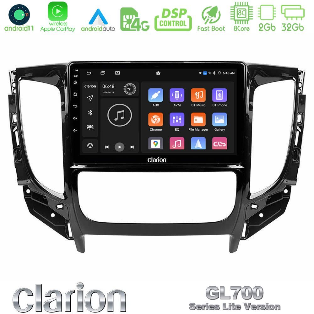 Clarion GL700 Lite Series 8Core Android11 2+32GB Mitsubishi L200 2016-> & Fiat Fullback (Auto A/C) Navigation Multimedia Tablet 9" Με Carplay & Android Auto