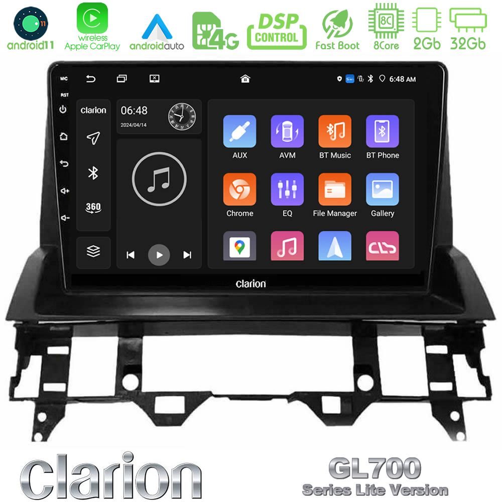 Clarion GL700 Lite Series 8Core Android11 2+32GB Mazda6 2002-2006 Navigation Multimedia Tablet 9" Με Carplay & Android Auto