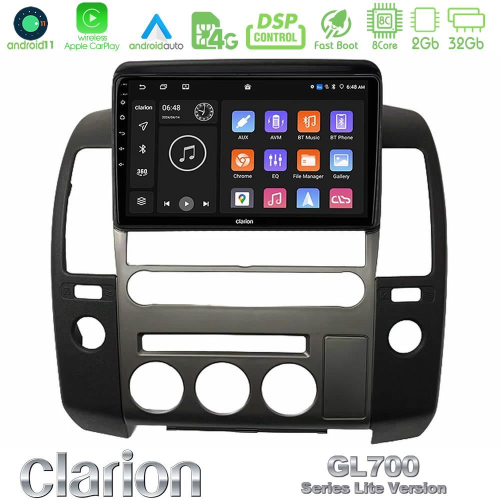Clarion GL700 Lite Series 8Core Android11 2+32GB Nissan Navara D40 2006-2012 (με εργ.οθόνη) Navigation Multimedia Tablet 9" Με Carplay & Android Auto