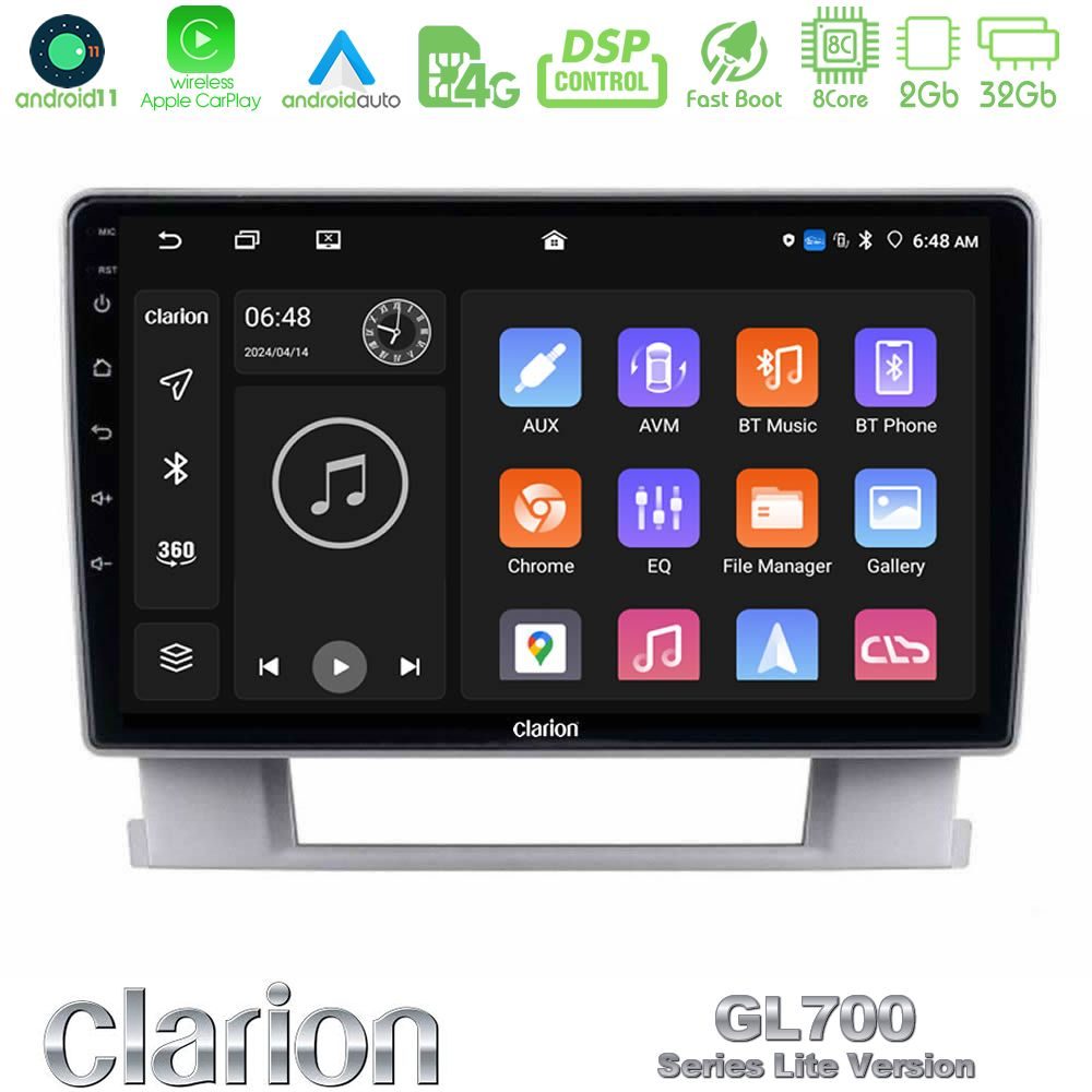 Clarion GL700 Lite Series 8Core Android11 2+32GB Opel Astra J 2010-2014 Navigation Multimedia Tablet 9" Με Carplay & Android Auto