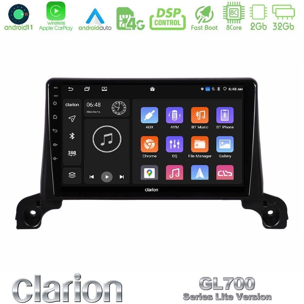 Clarion GL700 Lite Series 8Core Android11 2+32GB Peugeot 3008/5008 2017-2023 Navigation Multimedia Tablet 9" Με Carplay & Android Auto
