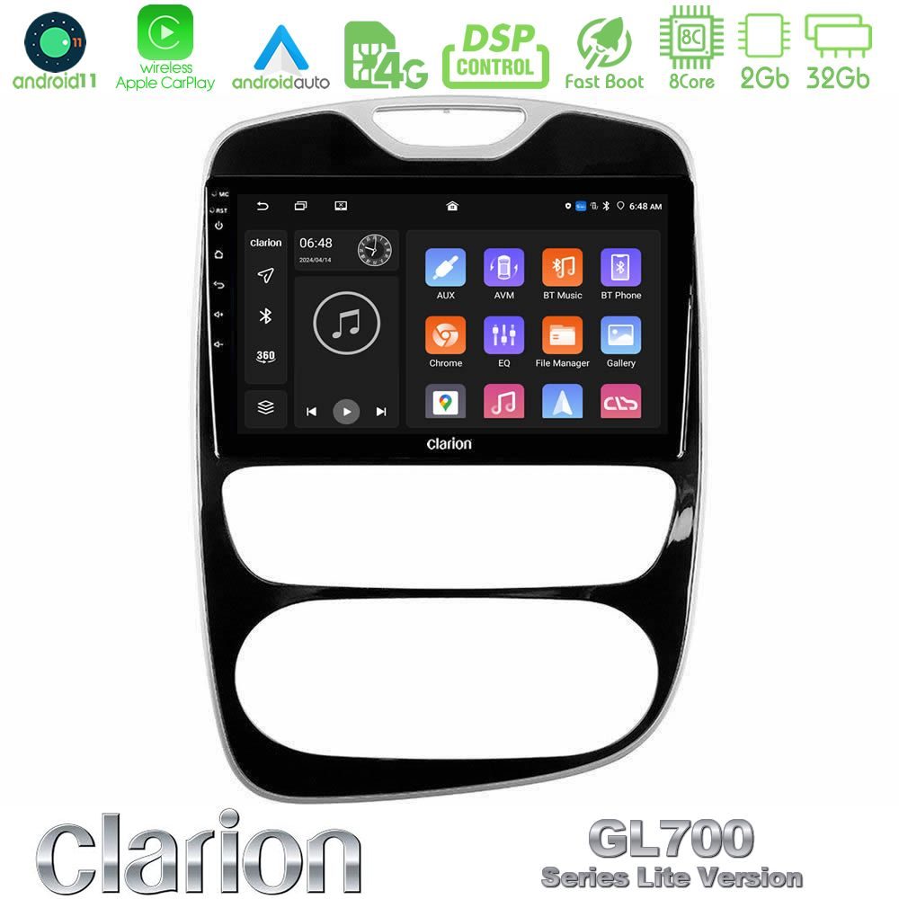 Clarion GL700 Lite Series 8Core Android11 2+32GB Renault Clio 2016-2019 Navigation Multimedia Tablet 10" Με Carplay & Android Auto