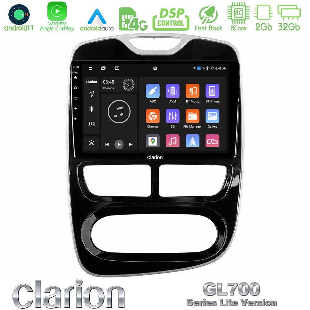 Clarion GL700 Lite Series 8Core Android11 2+32GB Renault Clio 2012-2016 Navigation Multimedia Tablet 10" Με Carplay & Android Auto