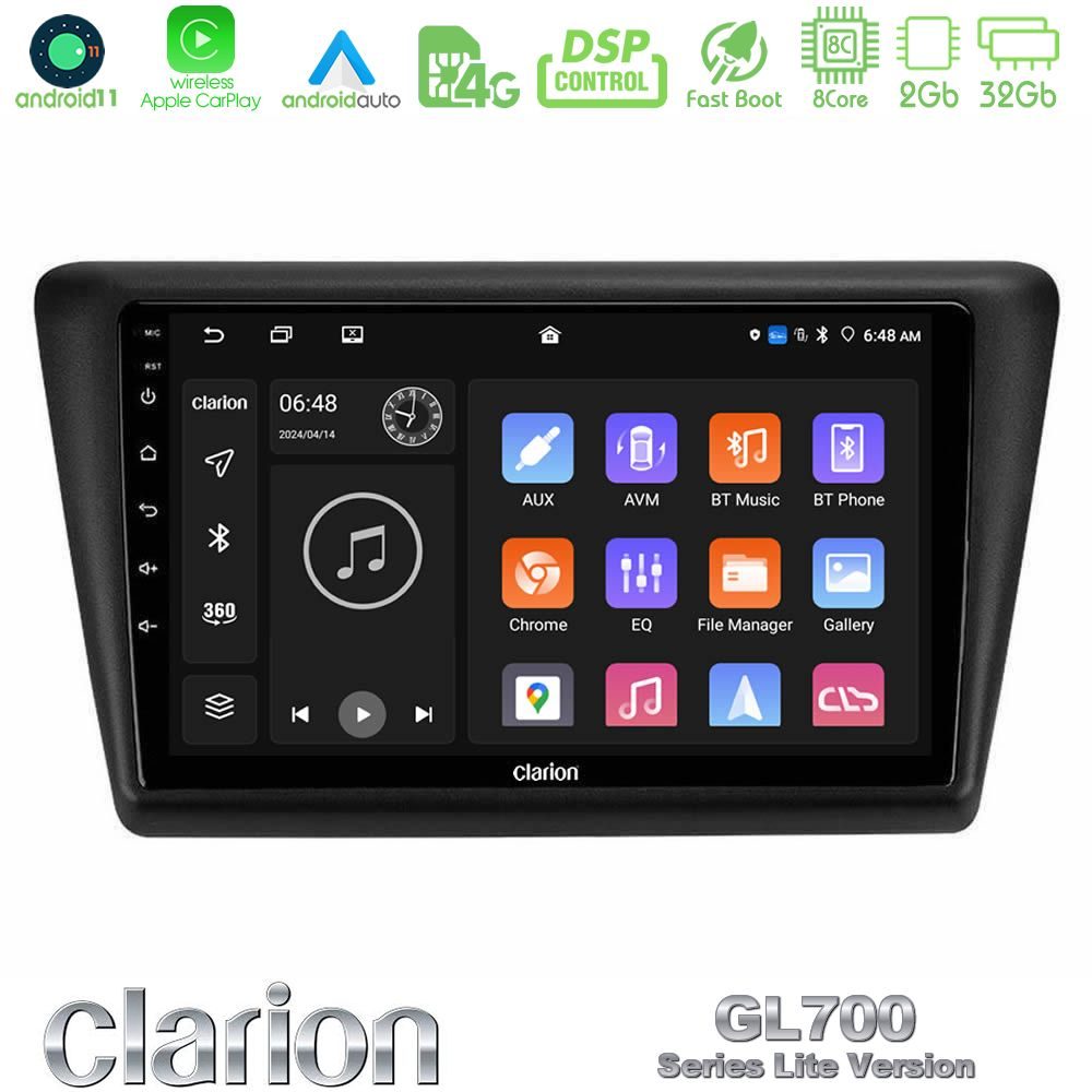 Clarion GL700 Lite Series 8Core Android11 2+32GB Skoda Rapid 2013-2017 Navigation Multimedia Tablet 9" Με Carplay & Android Auto