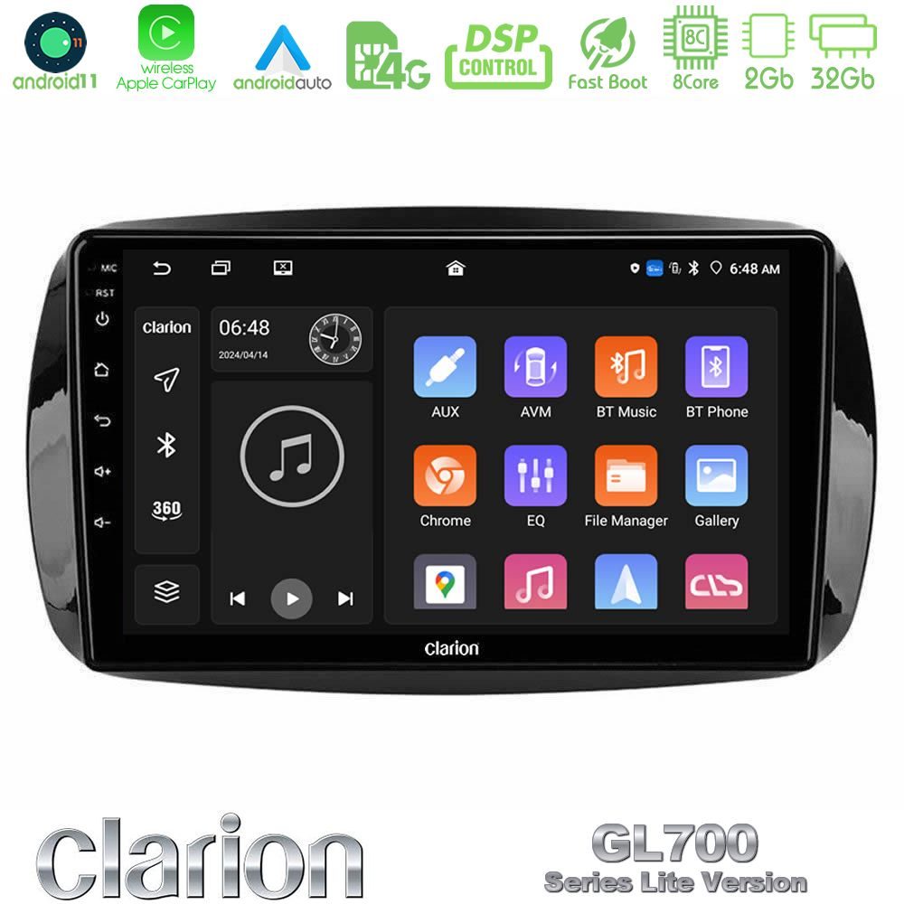 Clarion GL700 Lite Series 8Core Android11 2+32GB Smart 453 Navigation Multimedia Tablet 9" Με Carplay & Android Auto