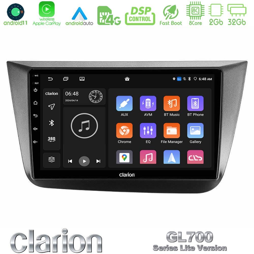 Clarion GL700 Lite Series 8Core Android11 2+32GB Seat Altea 2004-2015 Navigation Multimedia Tablet 9" Με Carplay & Android Auto