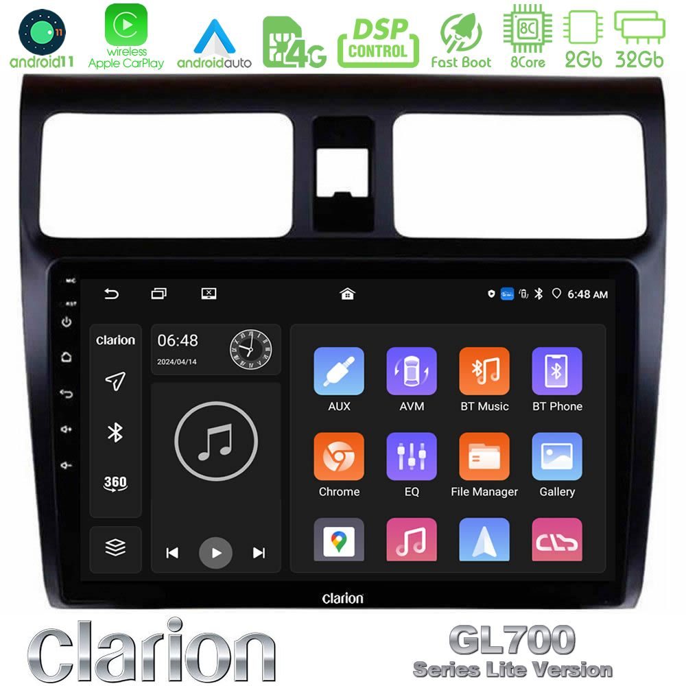 Clarion GL700 Lite Series 8Core Android11 2+32GB Suzuki Swift 2005-2010 Navigation Multimedia Tablet 10" Με Carplay & Android Auto