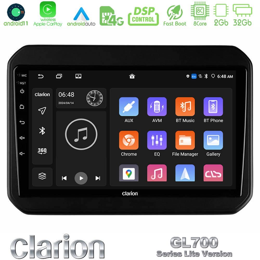 Clarion GL700 Lite Series 8Core Android11 2+32GB Suzuki Ignis Navigation Multimedia Tablet 9" Με Carplay & Android Auto