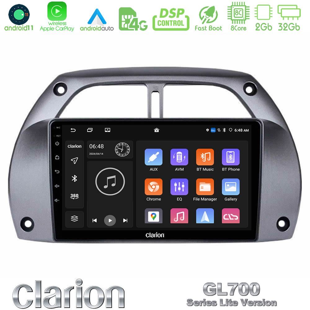 Clarion GL700 Lite Series 8Core Android11 2+32GB Toyota RAV4 2001 - 2006 Navigation Multimedia Tablet 9" Με Carplay & Android Auto