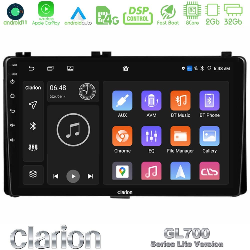 Clarion GL700 Lite Series 8Core Android11 2+32GB Toyota Corolla/Auris 2017-2019 Navigation Multimedia Tablet 9" Με Carplay & Android Auto
