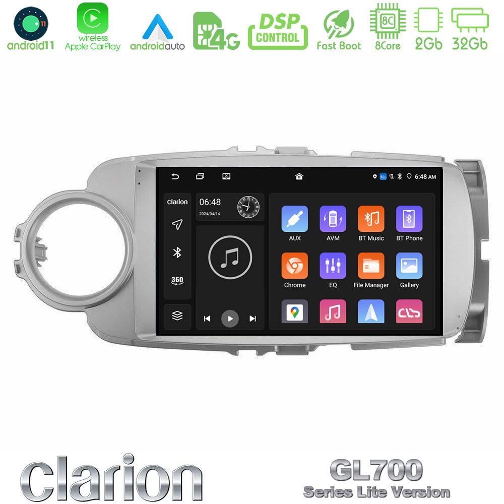Clarion GL700 Lite Series 8Core Android11 2+32GB Toyota Yaris Navigation Multimedia Tablet 9" Με Carplay & Android Auto