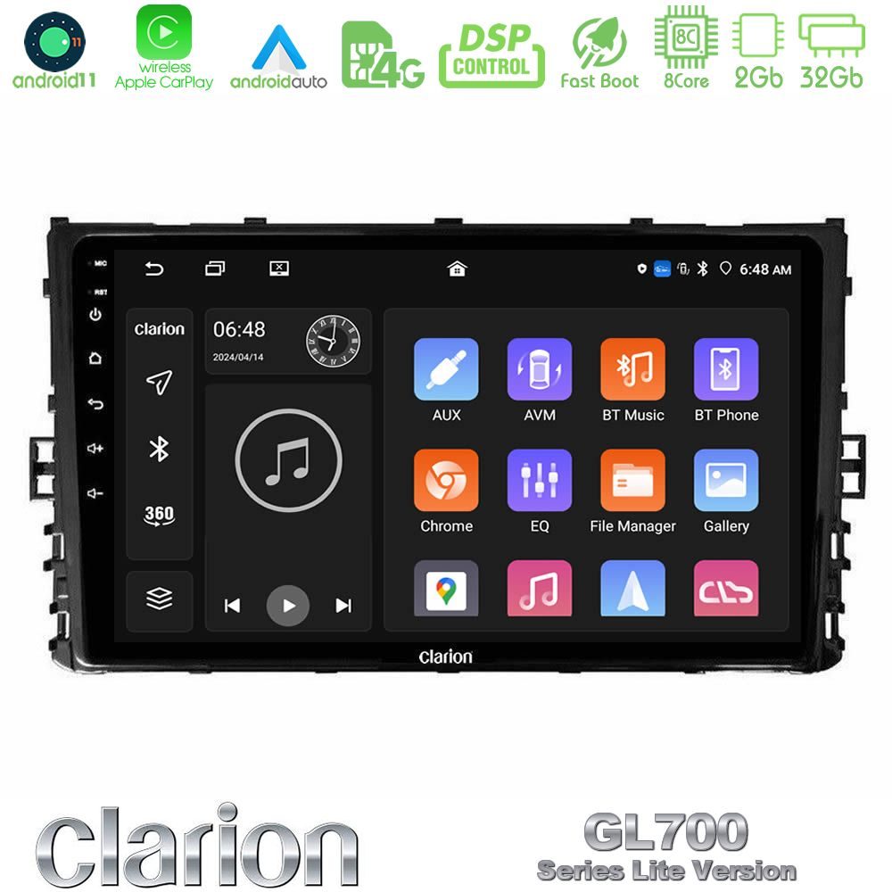 Clarion GL700 Lite Series 8Core Android11 2+32GB VW MQB 2017-> Navigation Multimedia Tablet 9" Με Carplay & Android Auto Clarion GL700 Lite Series 8Core Android11 2+32GB VW MQB 2017-> Navigation Multimedia Tablet 9" Με Carplay & Android Auto