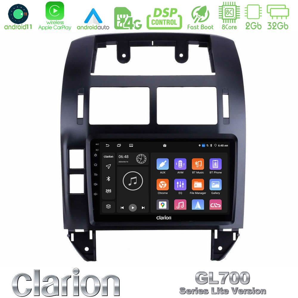 Clarion GL700 Lite Series 8Core Android11 2+32GB VW Polo 2002-2009 Navigation Multimedia Tablet 9" Με Carplay & Android Auto