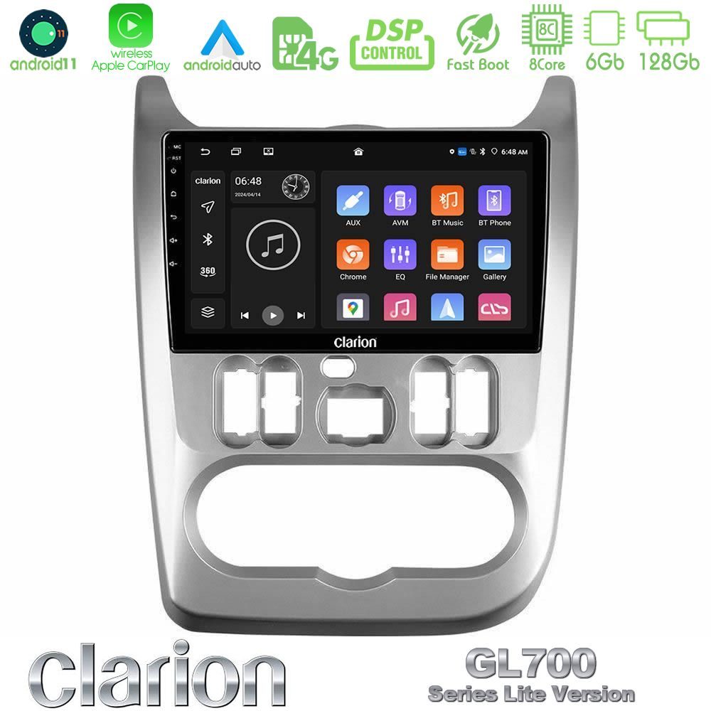 Clarion GL700 Lite Series 8Core Android11 6+128GB Dacia Duster/Sandero/Logan Navigation Multimedia Tablet 9" Με Carplay & Android Auto