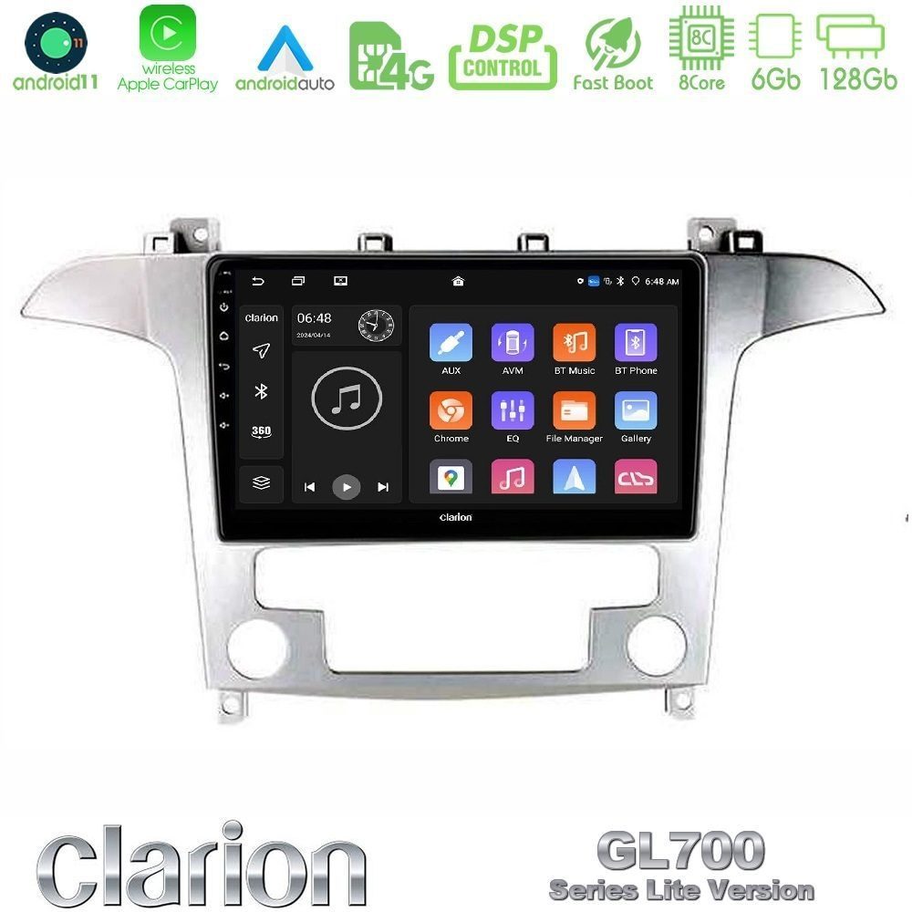 Clarion GL700 Lite Series Ford S-Max 2006-2012 8Core Android11 6+128GB Navigation Multimedia Tablet 9" Με Carplay & Android Auto Με Carplay & Android Auto