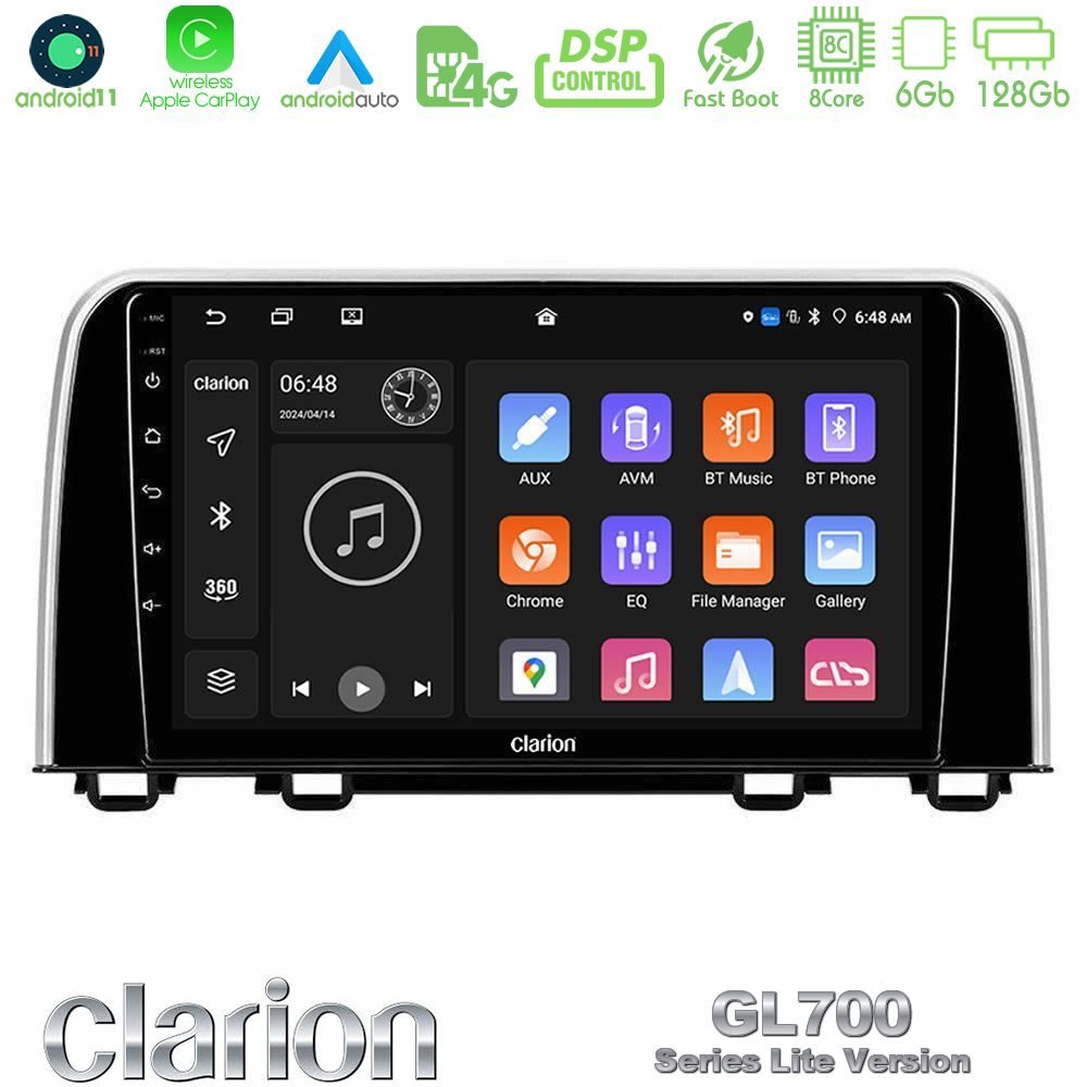 Clarion GL700 Lite Series 8Core Android11 6+128GB Honda CR-V 2019-> Navigation Multimedia Tablet 10" Με Carplay & Android Auto