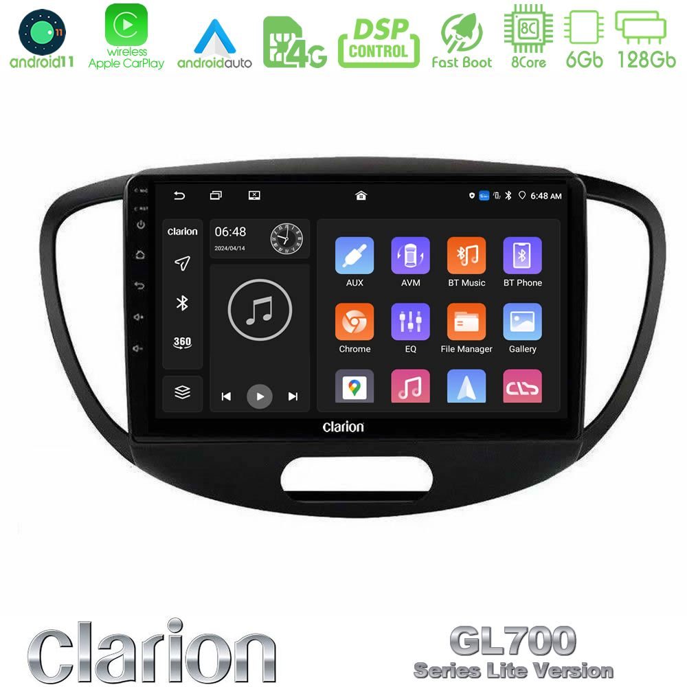 Clarion GL700 Lite Series 8Core Android11 6+128GB Hyundai i10 2008-2014 Navigation Multimedia Tablet 9" Με Carplay & Android Auto Clarion GL700 Lite Series 8Core Android11 6+128GB Hyundai i10 2008-2014 Navigation Multimedia Tablet 9" Με Carplay & Android Auto